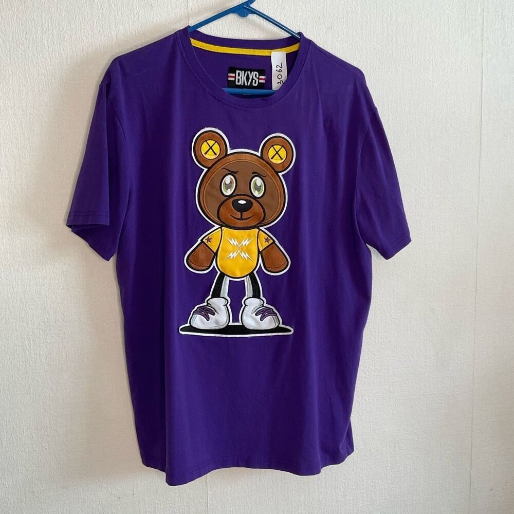 BKYS Purple Tee Men’s size Large Tshirt Teddy Bear Custom Design Print/Appliqué